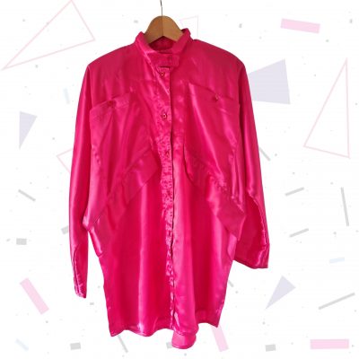 80s Hot Pink Satin Shirt