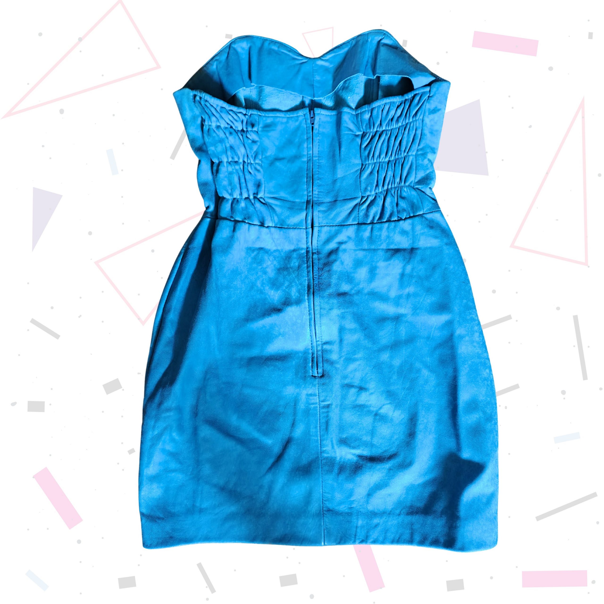 Turquoise Leather Mini Dress - Image 2