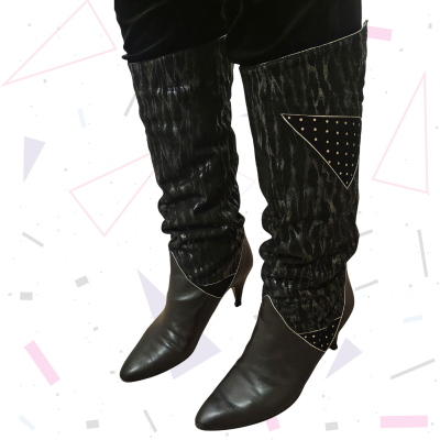 80s Black Suede Leather Boots