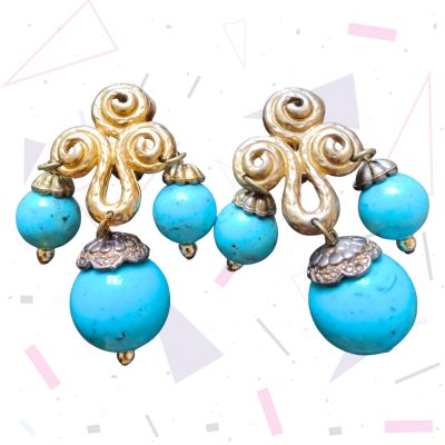 Gold and Turquoise Gold Tone Clip On Earrings