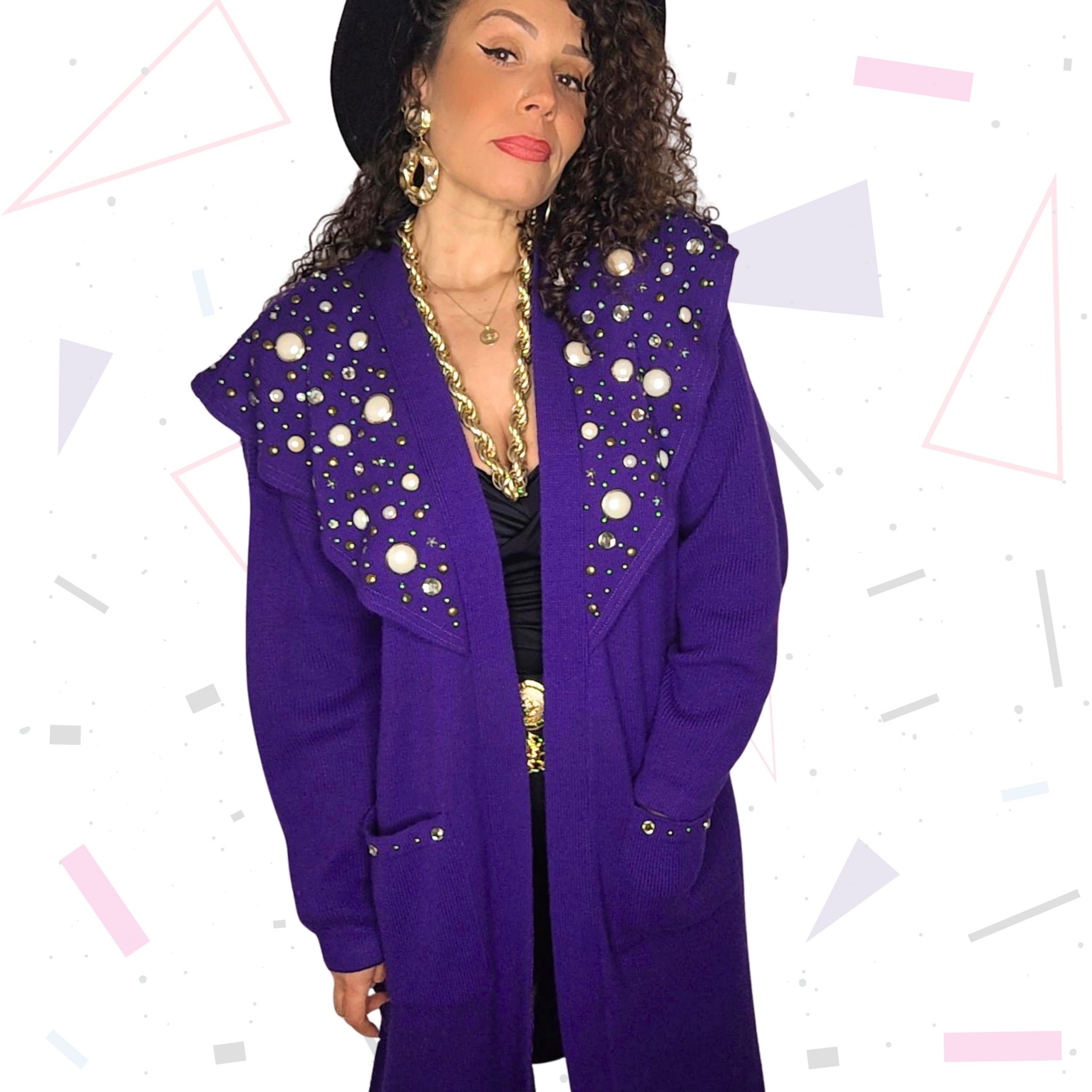 80s Purple Embellished Maxi Cardi