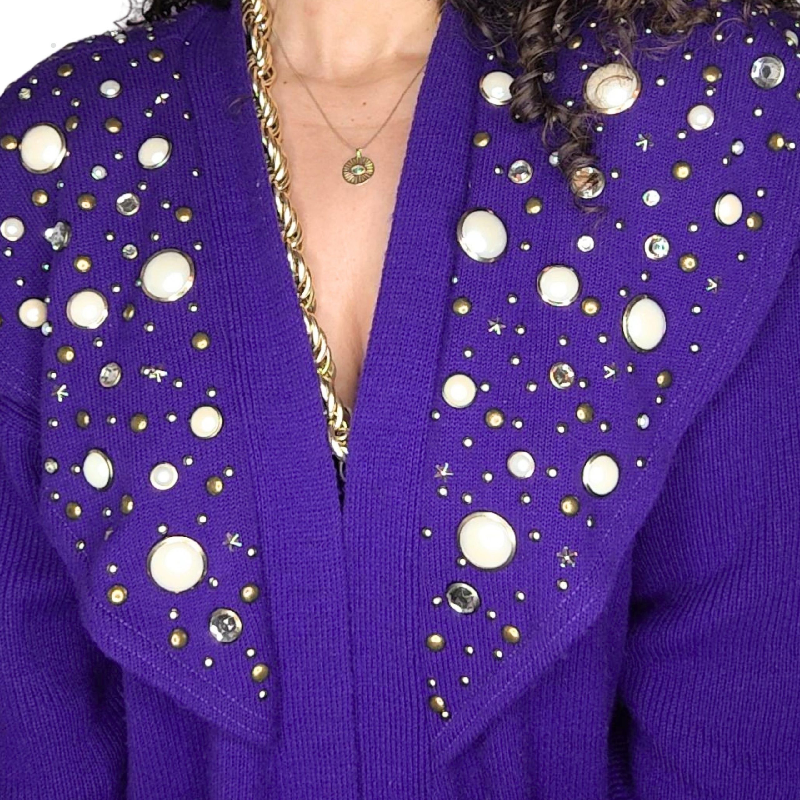 80s Purple Embellished Maxi Cardi - Image 3