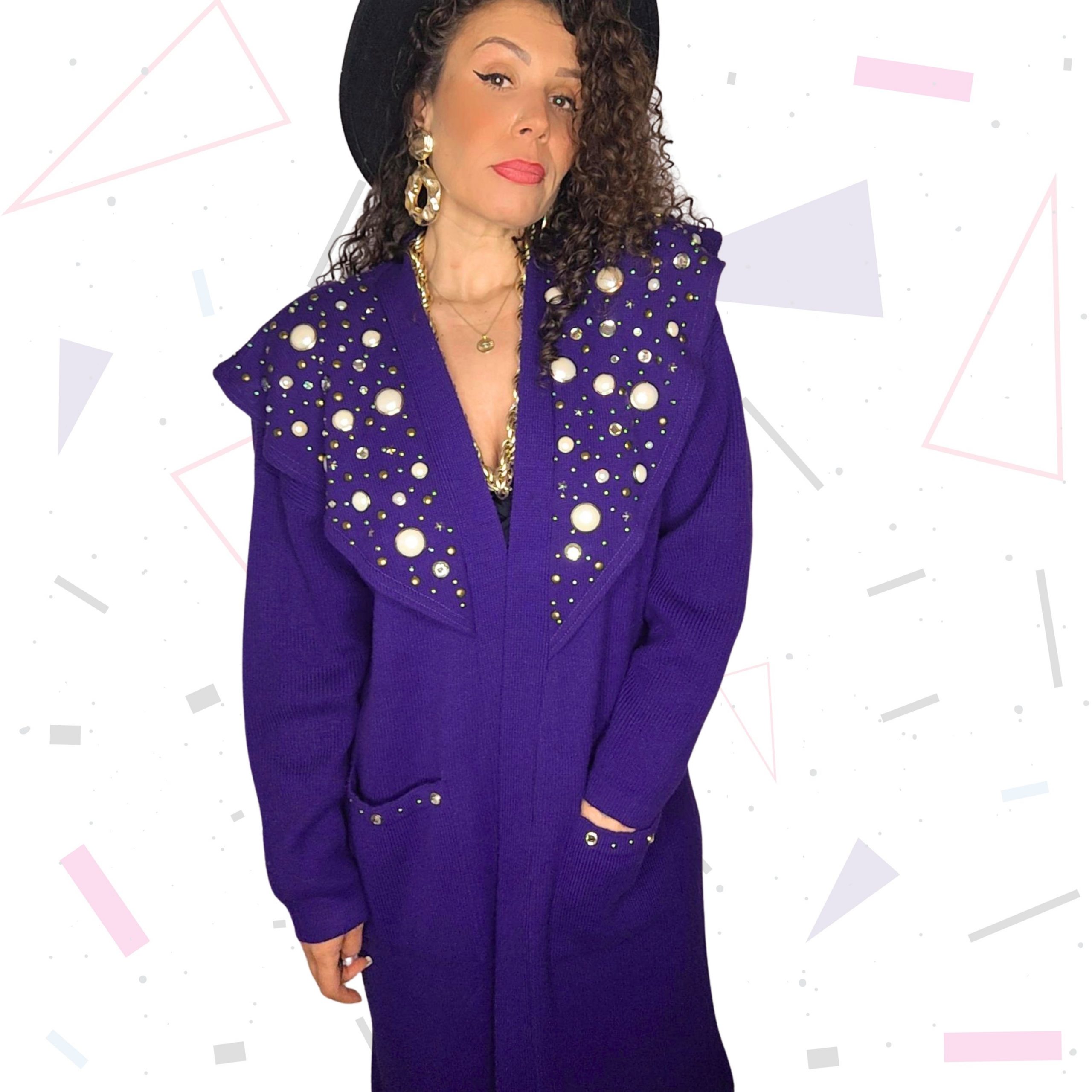 80s Purple Embellished Maxi Cardi - Image 5