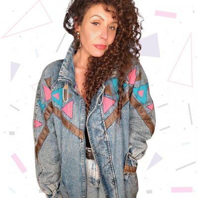 80s Acid Wash Denim Jacket with Colourful Accents