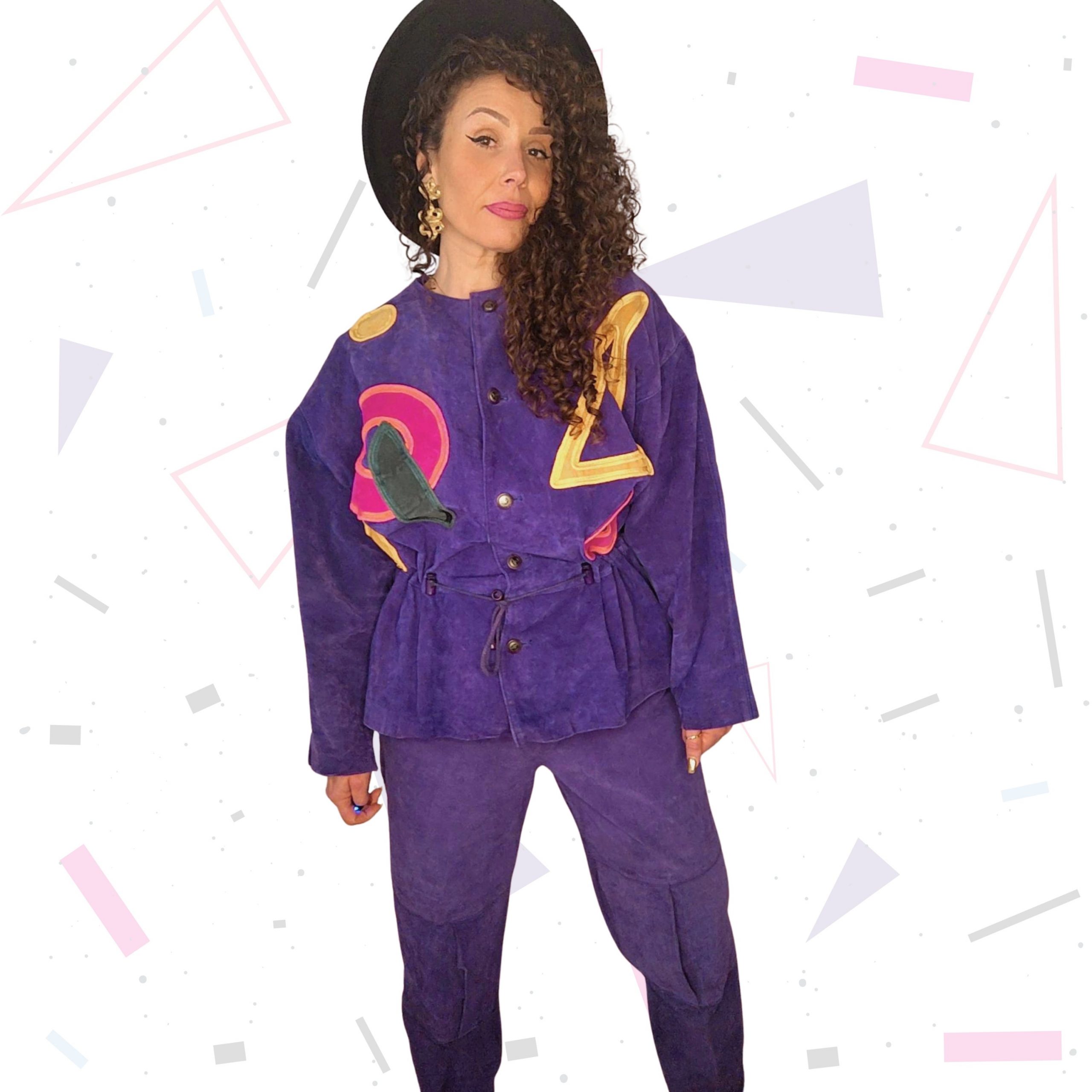 80s Purple Suede Jacket/Trousers Suit - Image 2