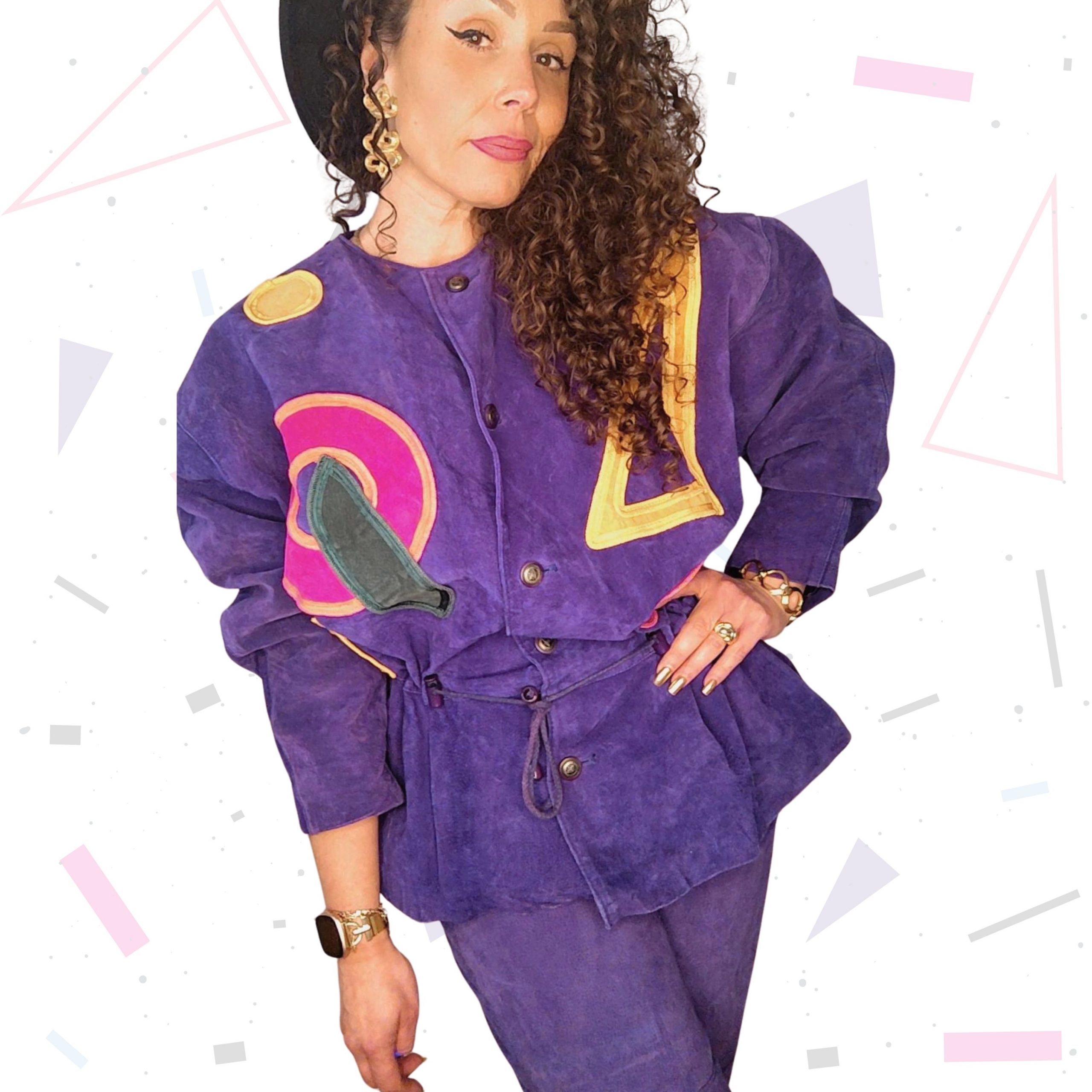 80s Purple Suede Jacket/Trousers Suit - Image 5