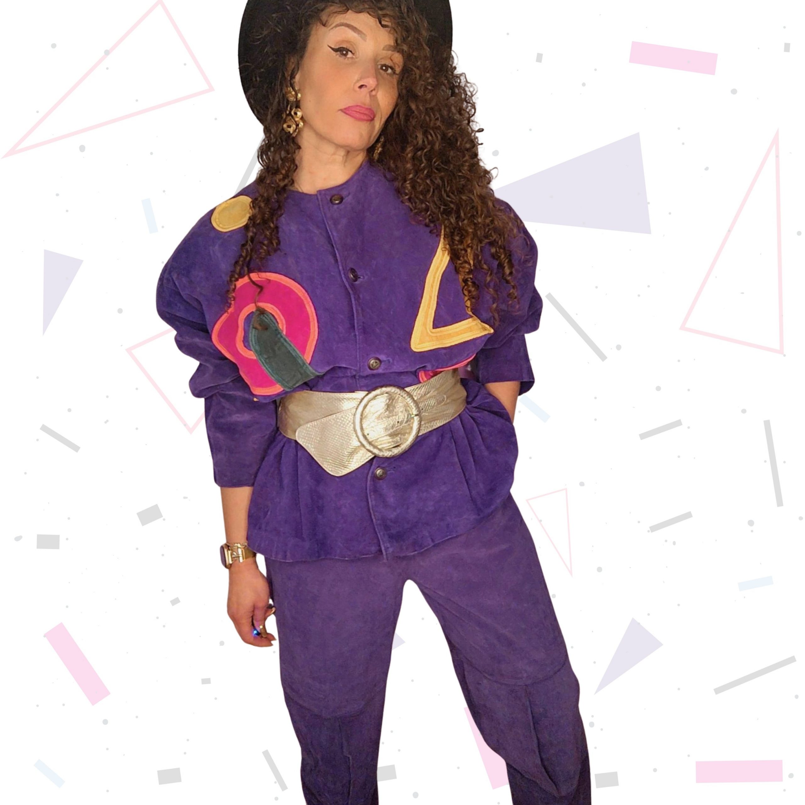 80s Purple Suede Jacket/Trousers Suit - Image 4