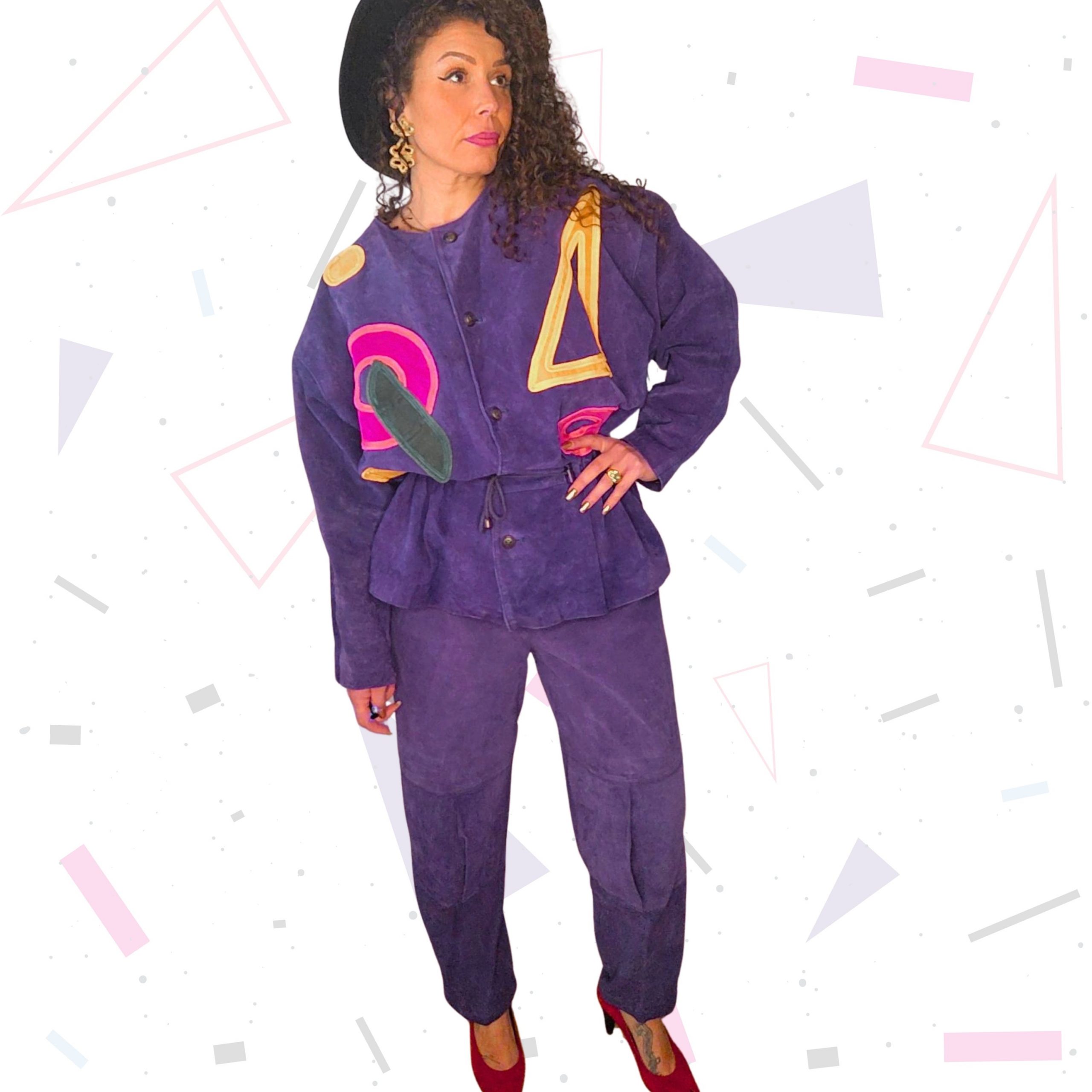 80s Purple Suede Jacket/Trousers Suit - Image 3