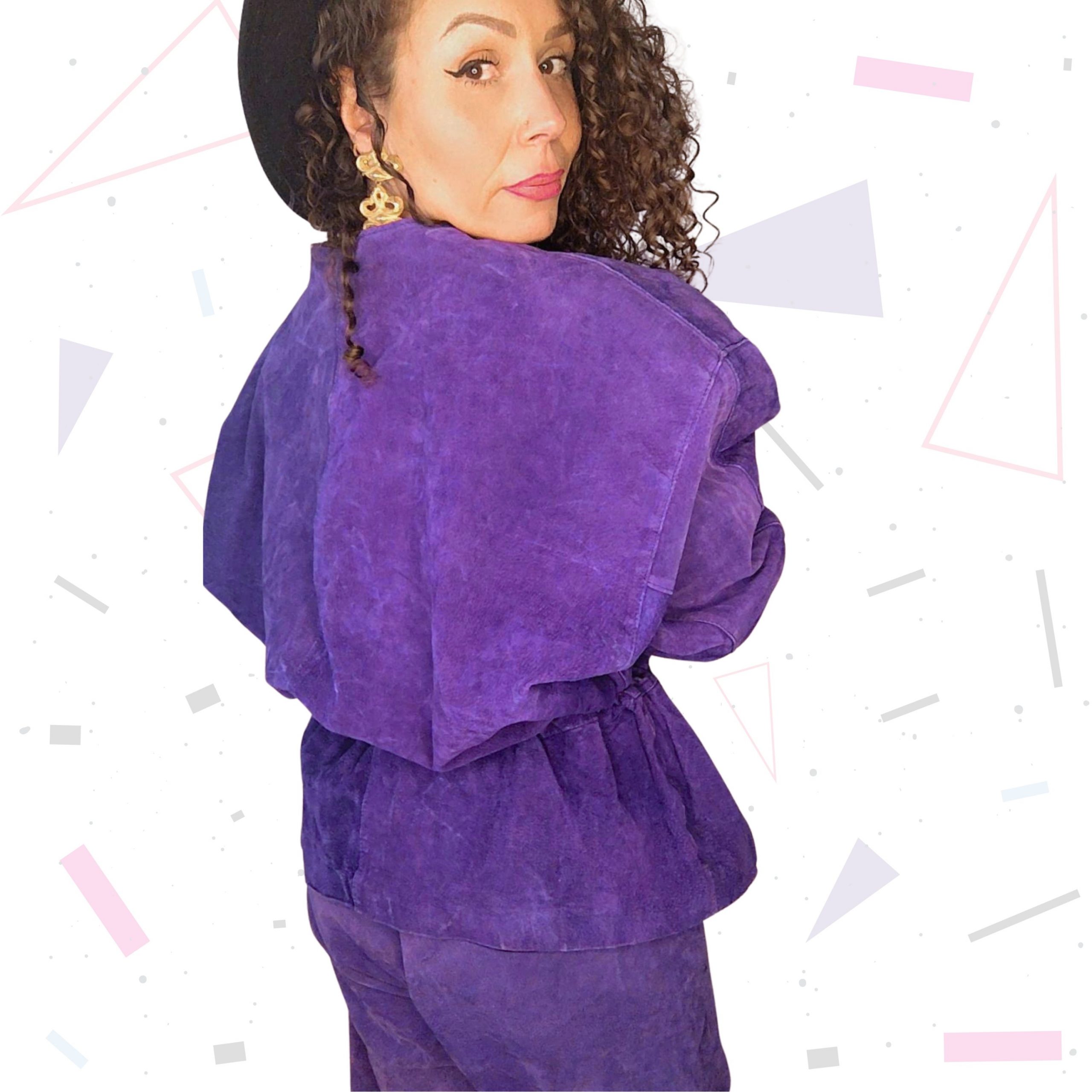 80s Purple Suede Jacket/Trousers Suit - Image 6