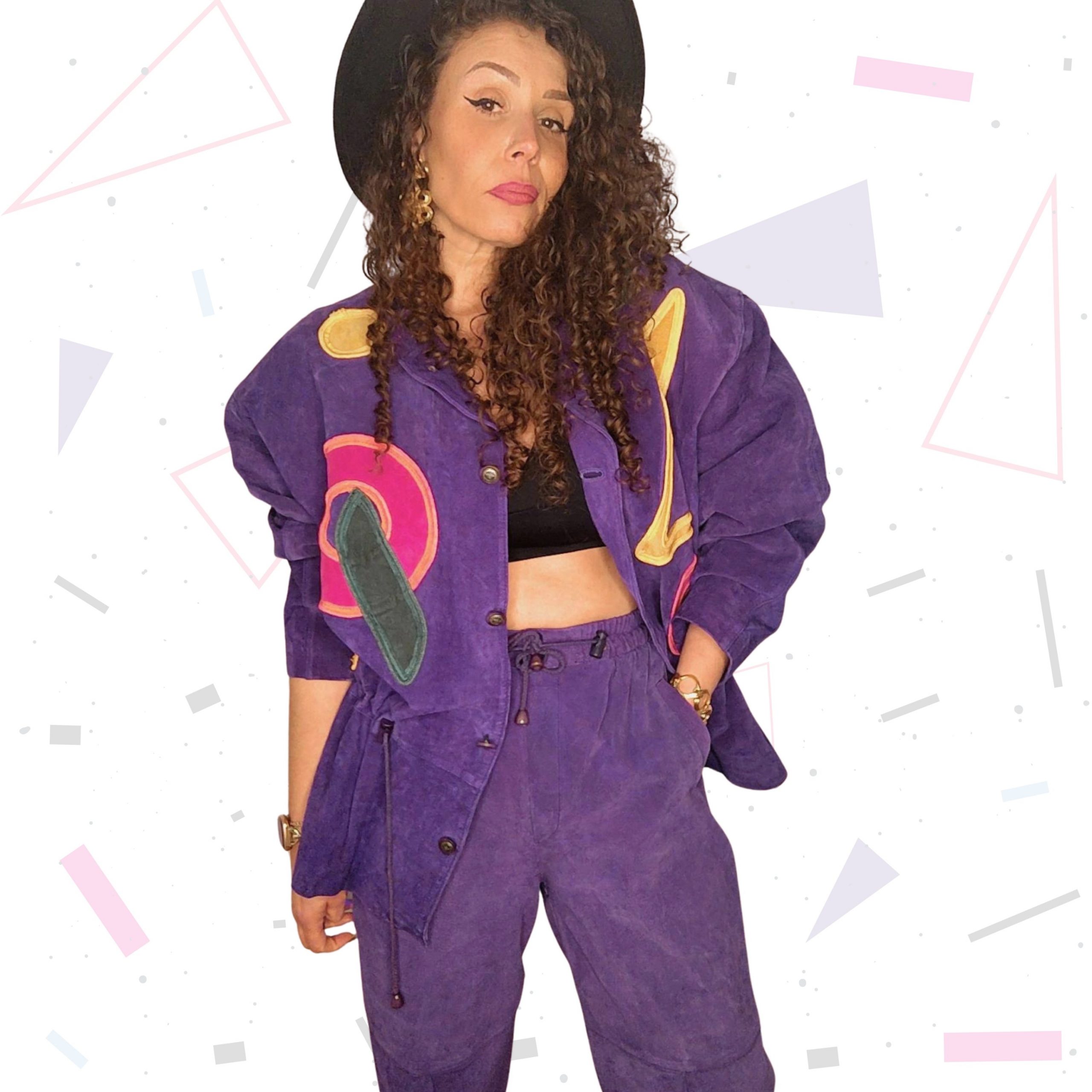 80s Purple Suede Jacket/Trousers Suit