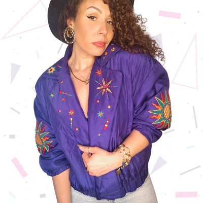 Purple Pure Silk Celestial Bomber Jacket