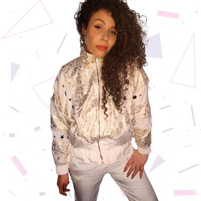 80s Vintage Embellished White and Gold Tracksuit