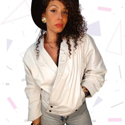 White and Metallic Silver Winlit Leather Jacket