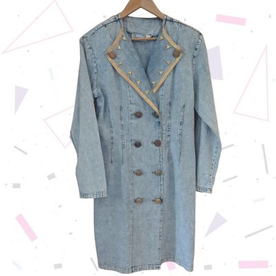 80s Acid Wash Jacket Dress with Gold Trim