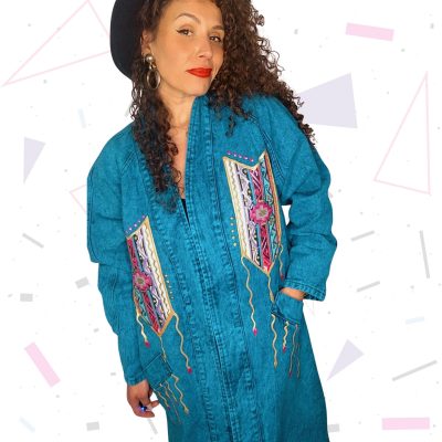 Vintage Handpainted Denim Duster Coat by Sundance