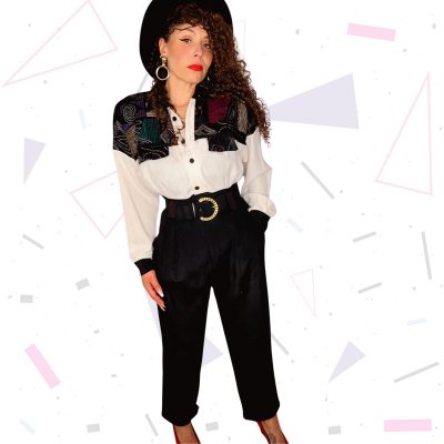 80s Jumpsuit with Geometric Velvet Chest