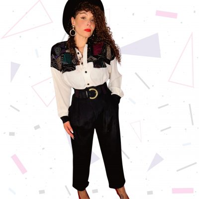 80s Jumpsuit with Geometric Velvet Chest