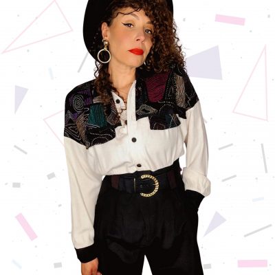 80s Jumpsuit with Geometric Velvet Chest