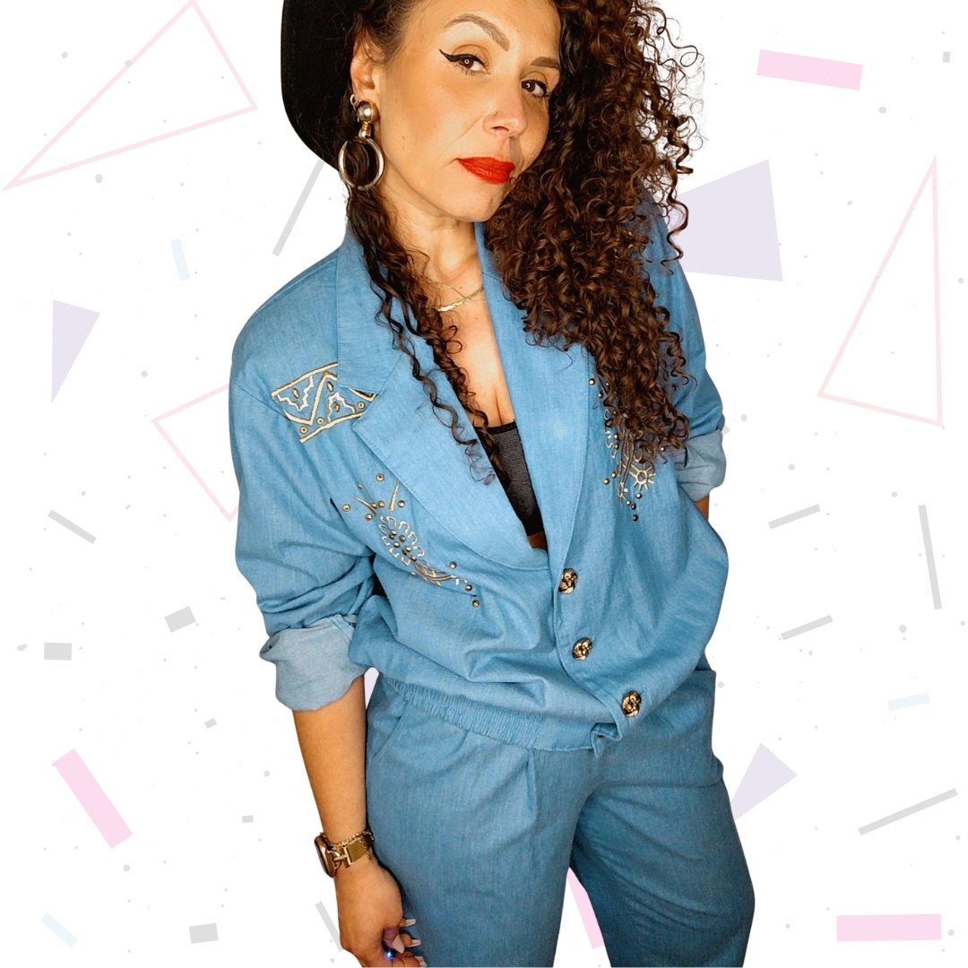 80s Denim Trouser Suit with Embroidery - Image 6