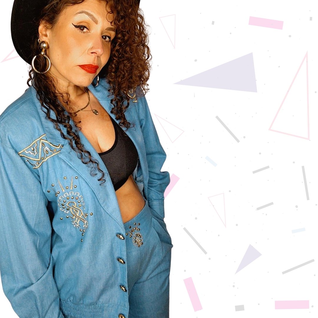 80s Denim Trouser Suit with Embroidery - Image 5