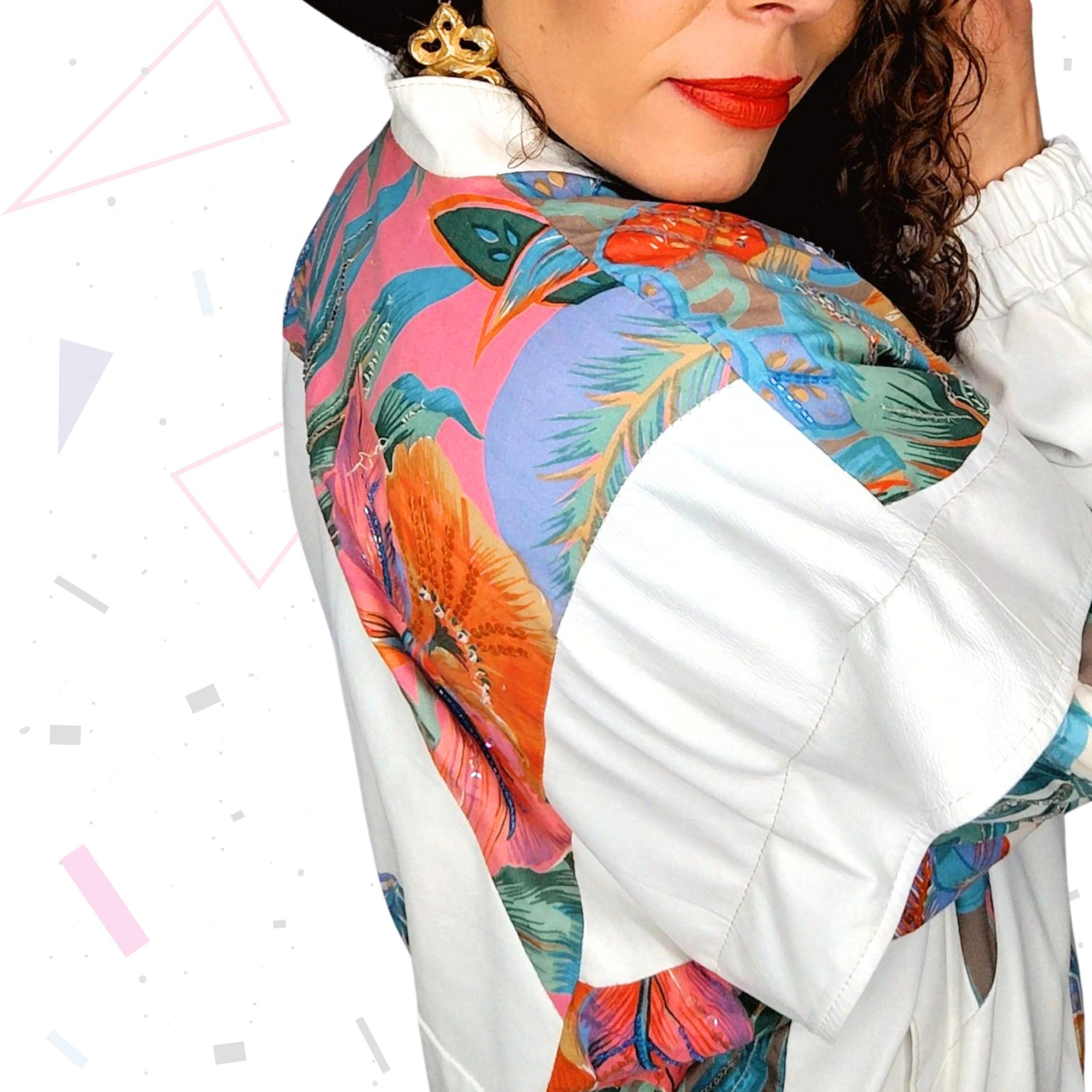 Judith Ann Creations White Leather Bomber with Floral Inserts - Image 5