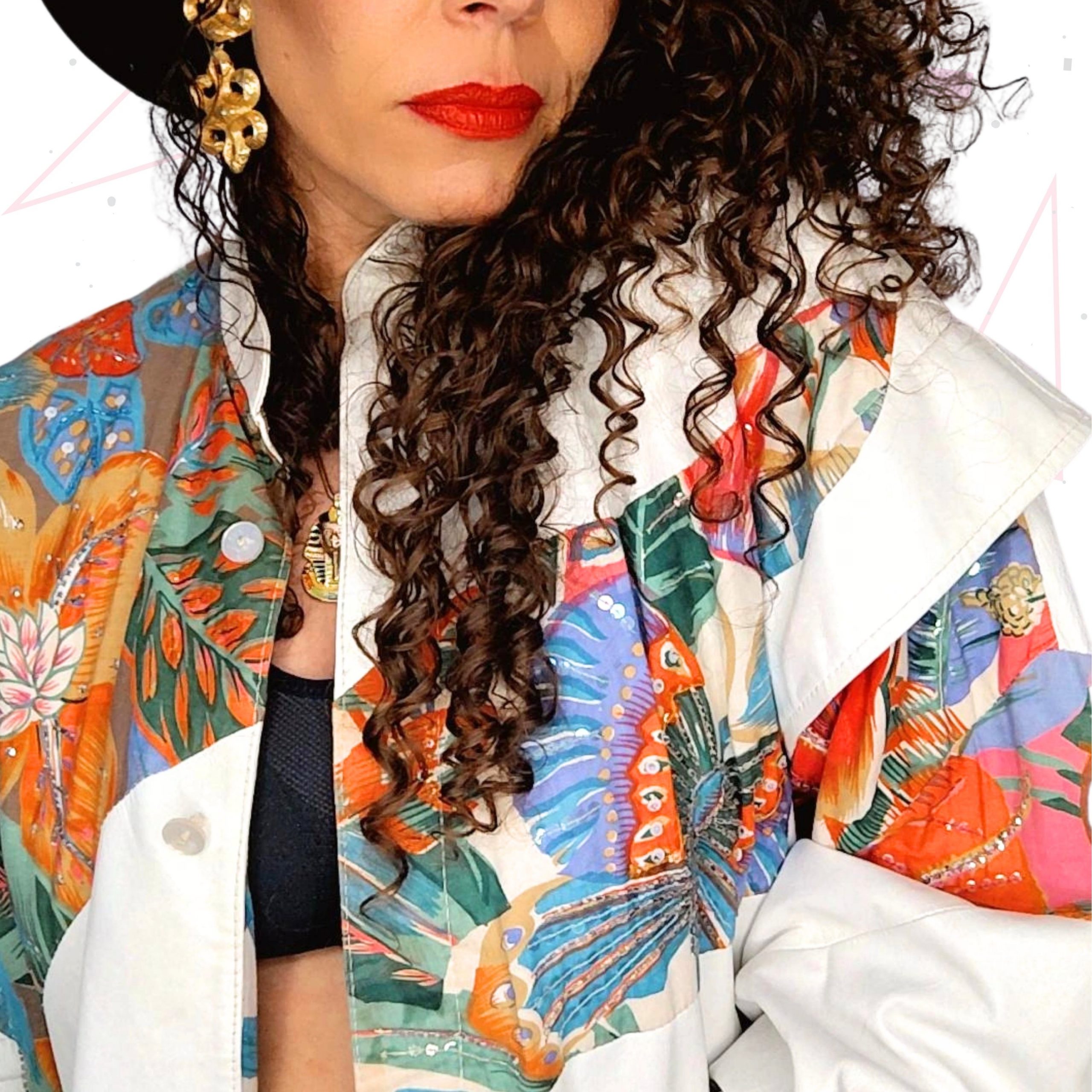 Judith Ann Creations White Leather Bomber with Floral Inserts - Image 7