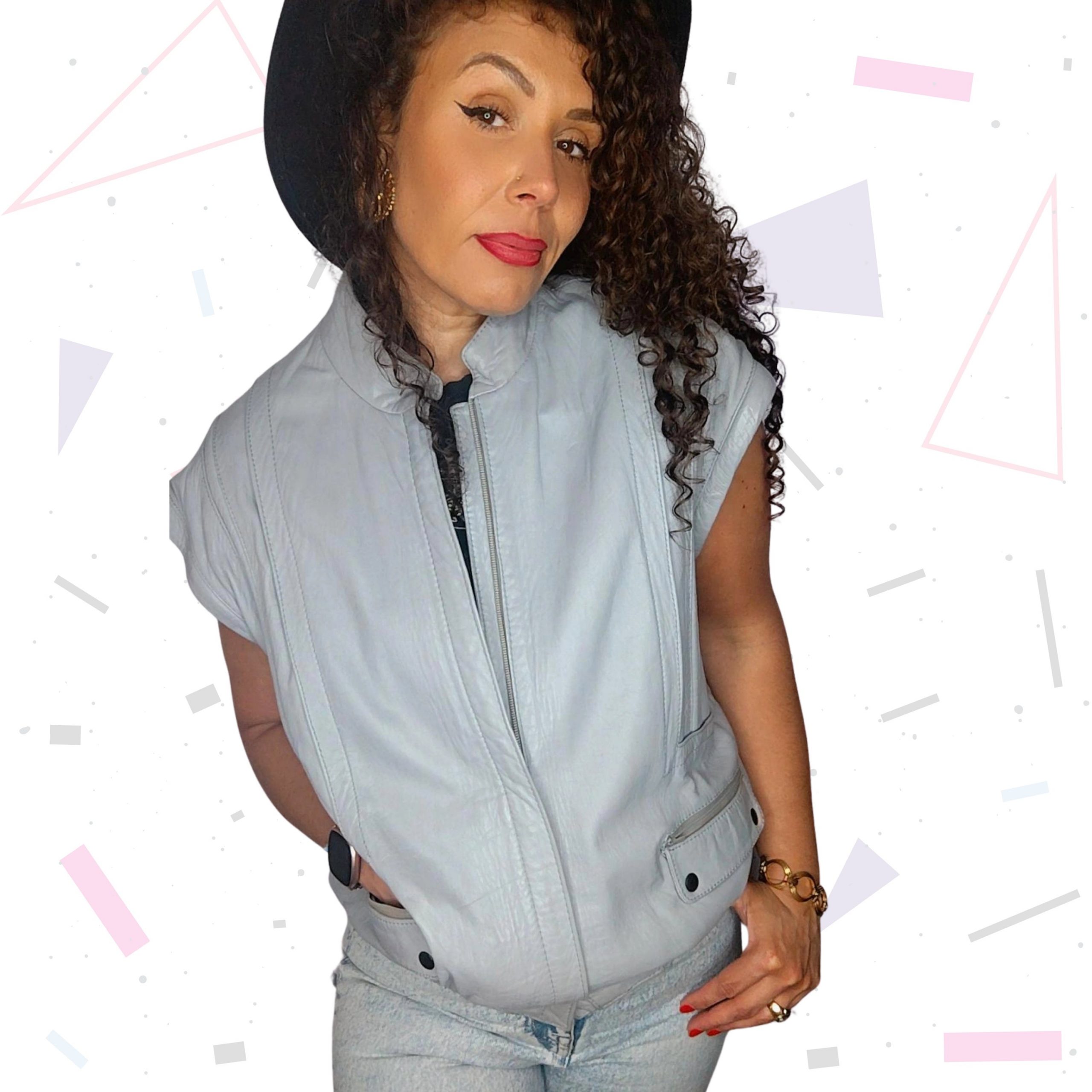 Butter Soft Light Grey Leather Jacket with Detachable Sleeves - Image 5