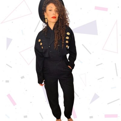 Black Jumpsuit with Gold Metalware