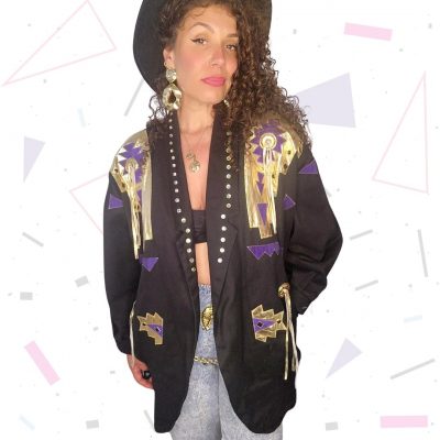 Vintage 1980s Black & Gold Western Statement Jacket