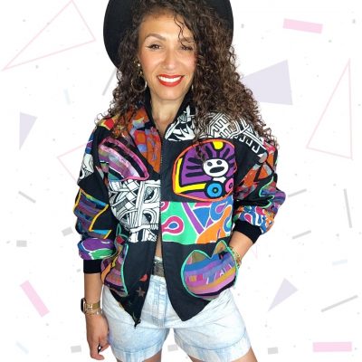 LOUD Vintage Funky Print Reversible Bomber Jacket