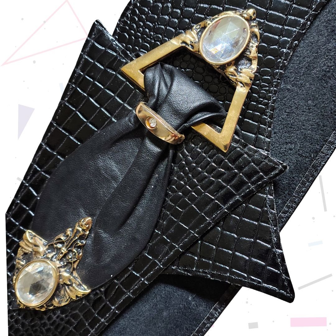 Croc Effect Leather Belt With Chunky Metalware and Embellishments - Image 2