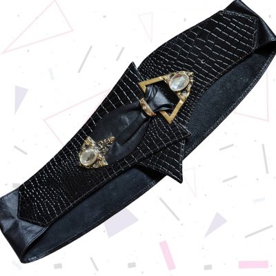 Croc Effect Leather Belt With Chunky Metalware and Embellishments