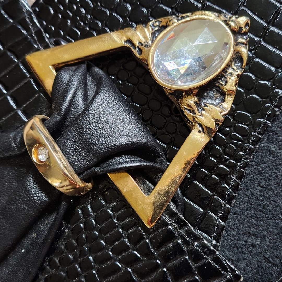Croc Effect Leather Belt With Chunky Metalware and Embellishments - Image 4