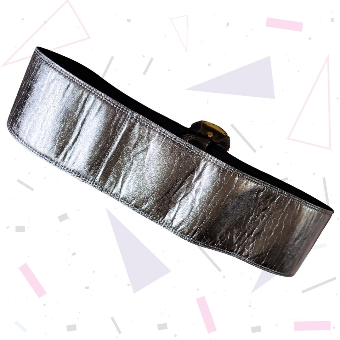 Metallic Pewter Wide Buckle Leather Belt - Image 2