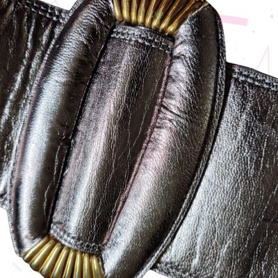 Metallic Pewter Wide Buckle Leather Belt