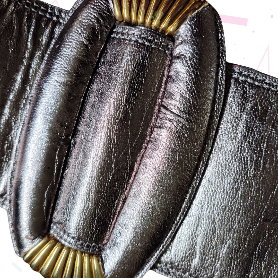 Metallic Pewter Wide Buckle Leather Belt - Image 3