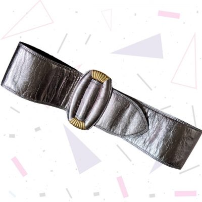 Metallic Pewter Wide Buckle Leather Belt