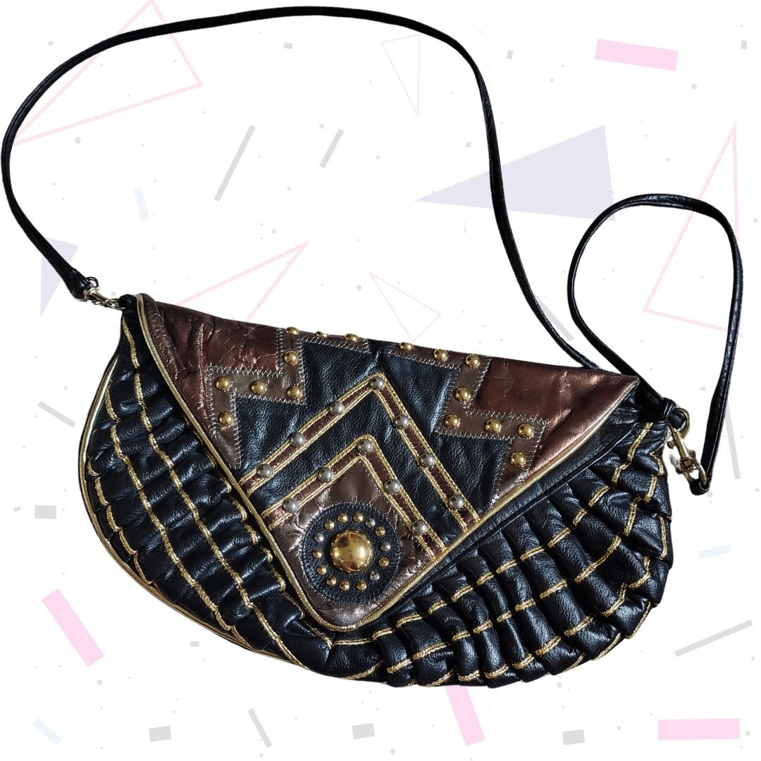 Statement Metallic Patchwork Leather Handbag - Image 2