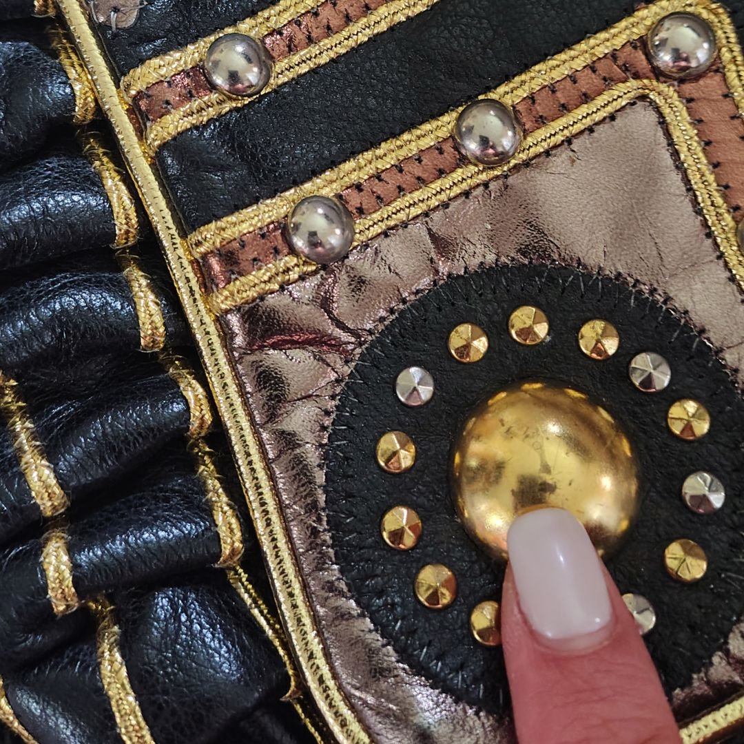 Statement Metallic Patchwork Leather Handbag - Image 5