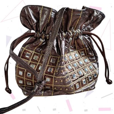 Bronze & Copper Leather Drawstring Handbag