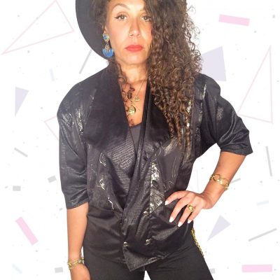 80s Black Wet Look Lightweight Jacket/Top