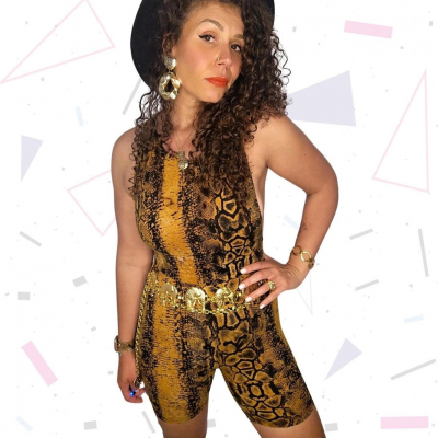 Snakeskin Print Unitard with Low Back and Sides