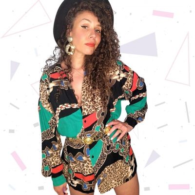 90s Oversized Leopard/Chain Print Shirt