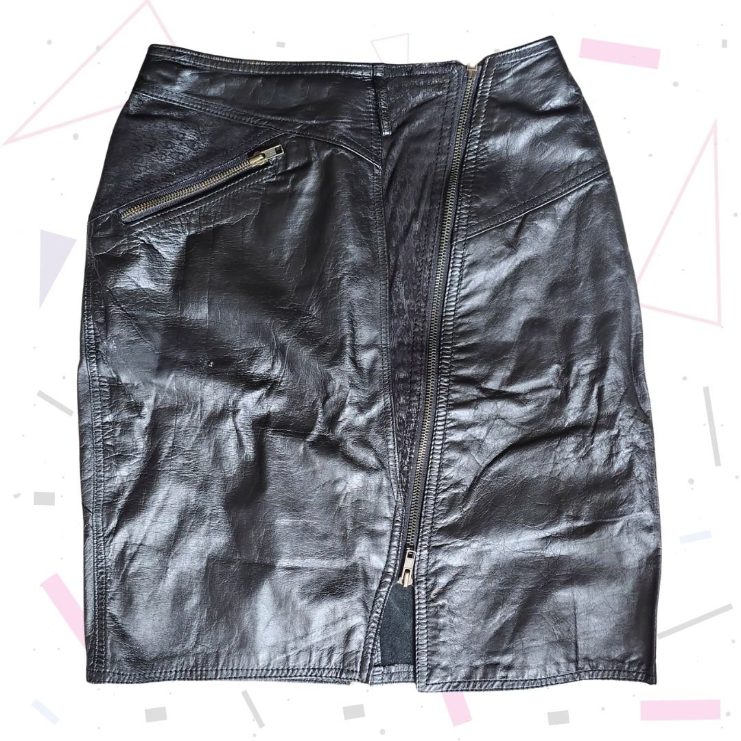 Vintage 1980s Black Leather Skirt Suit - Image 2