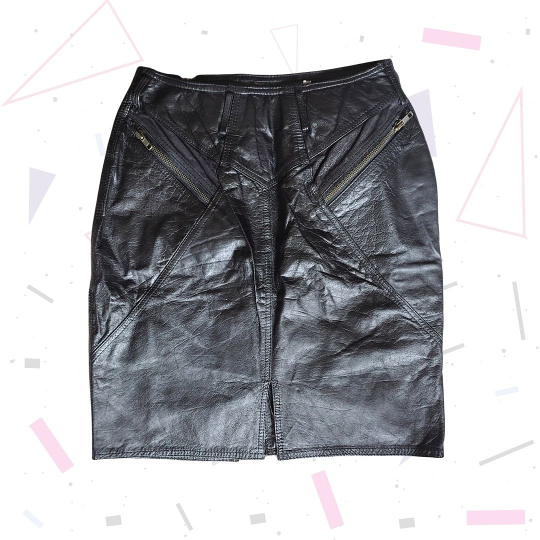 Vintage 1980s Black Leather Skirt Suit - Image 5