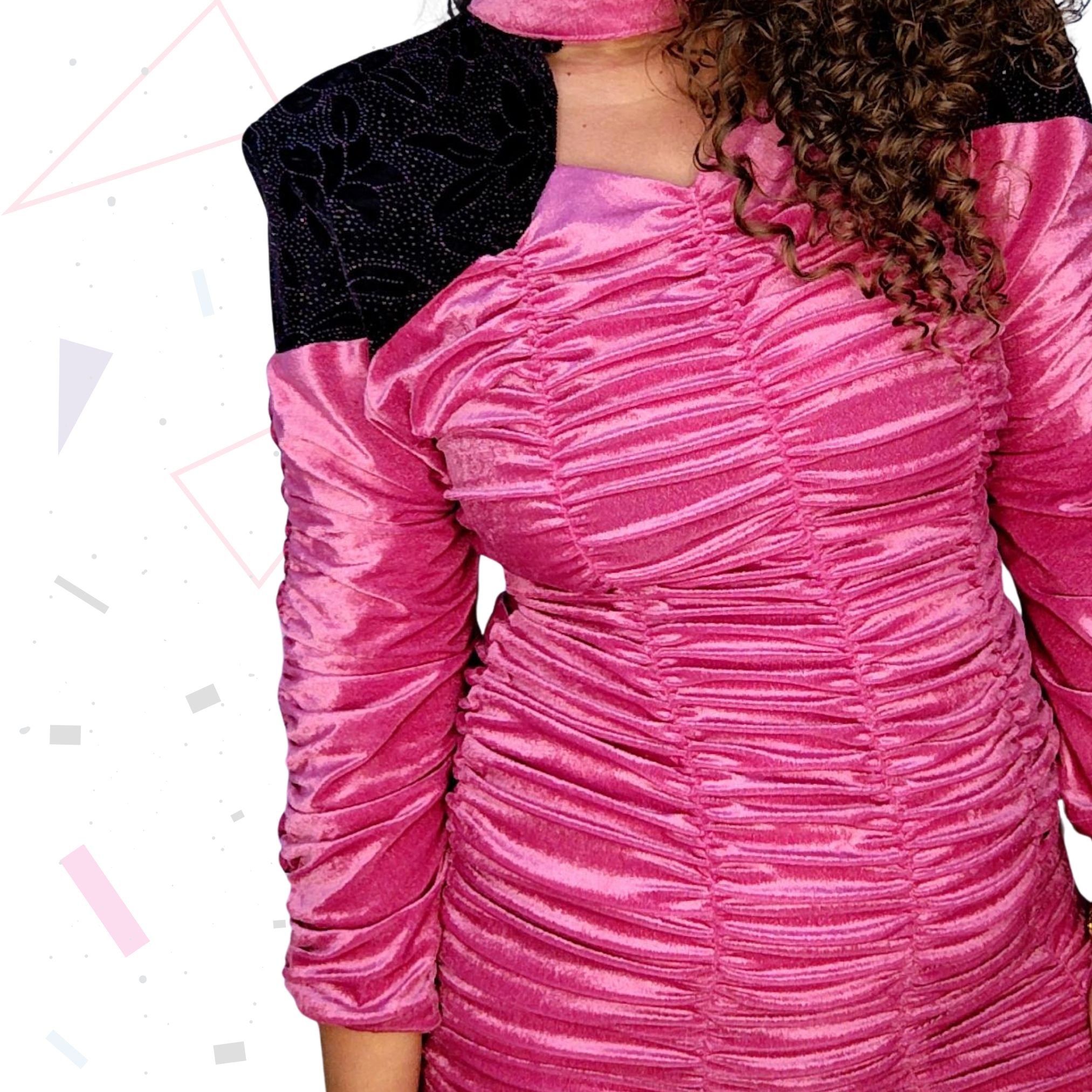 1989s Vintage Pink Ruched Velvet Mini Dress Prom Dress - Image 3